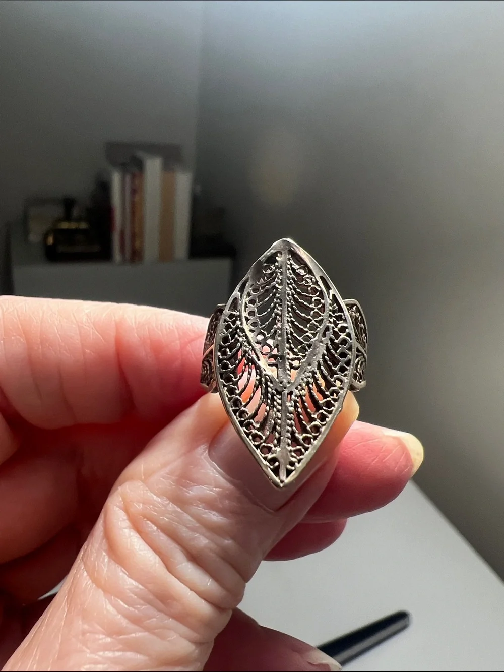 Fabulous Filigree Silver Tone Statement Ring - Vintage Heirloom